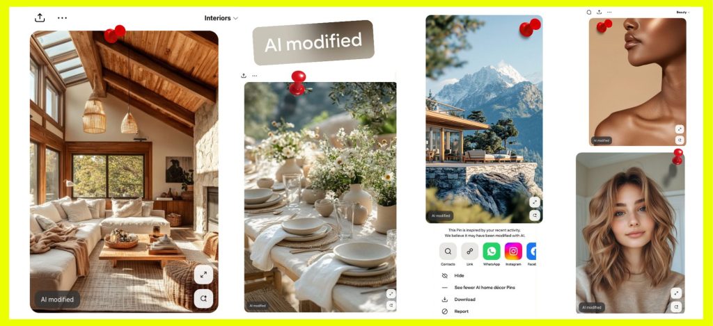 Pinterest content marked up with AI modified labels