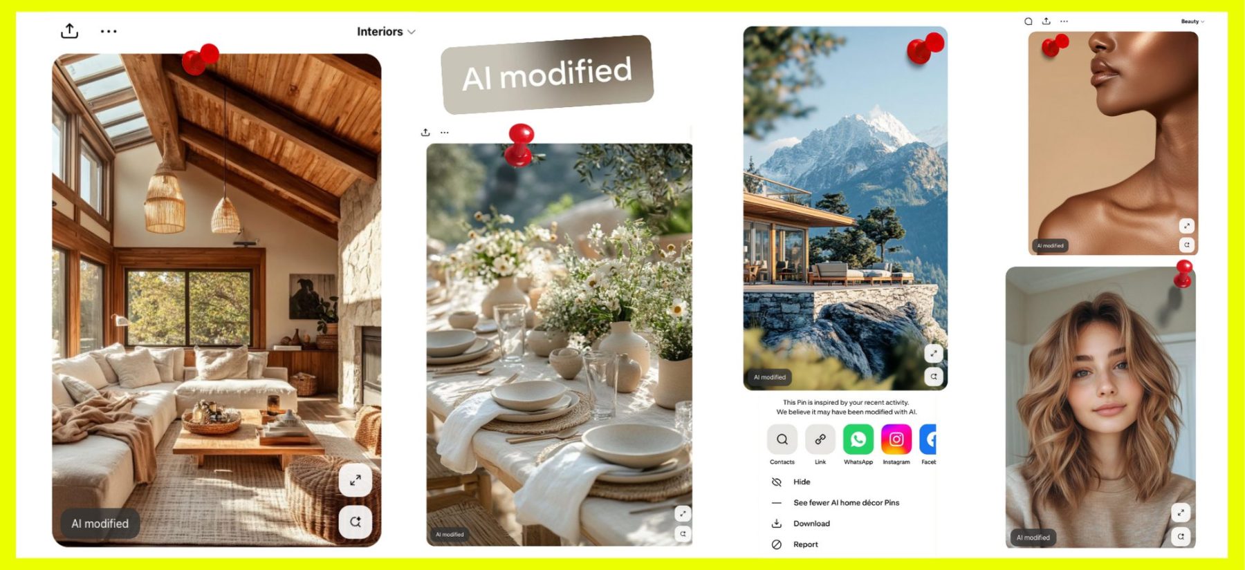 Pinterest content marked up with AI modified labels