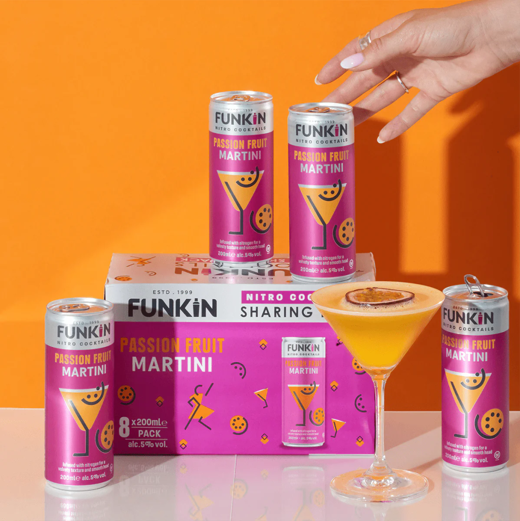 Product shot of a party pack of cocktail cans from FUNKIN