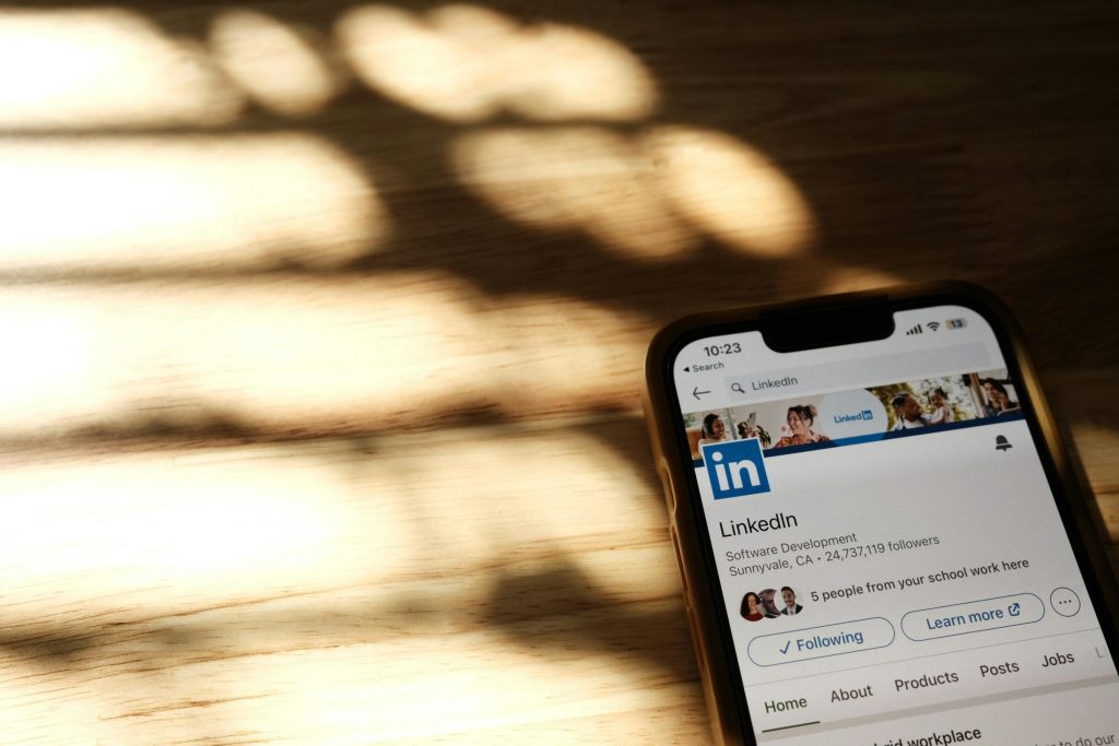 Smart phone showing LinkedIn