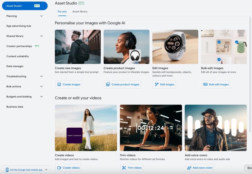 Screenshot of Google's Asset Studio within Google Ads